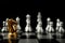 Golden horse chess pieces There are silver chess pieces in the background. Concept of leadership and business vision for a win in