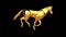 Golden horse galloping, seamless loop, against black