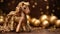 Golden Horse Toy On Wooden Background With Christmas Tree Ornaments