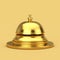 Golden Hotel Service Bell Call on a Golden Pedestal. 3d Rendering