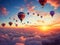 Golden Hour Ascent: Hot Air Balloon Soars Against the Sunset Sky, a Captivating Display of Tranquil Adventure