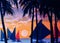 Golden Hour Fascinating Coconut Tree with a Wind Boat Acrylic Painting on the Spot