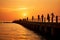 Golden Hour Gathering: Silhouettes of People on a Pier at Sunset