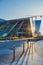 Golden hour on Grand Canal Square, part of the renovated Docklands of Dublin near the Bord Gais Energy Theatre and the luxury Mar