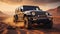 At Golden Hour A Luxury Black Color Jeep Run In Desert Mountains Blurry Background