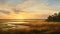 Golden Hour Marsh: A Panoramic Painting Of A Lifelike Southern Countryside