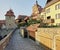 Golden Hour in Medieval Rothenburg along the famous walls or ramparts.
