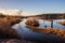 Golden hour over a swampy landscape in the Texas Hill Country. Inks Lake State Park