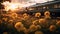 Golden Hour Train Station: Dream-like Imagery Of Flowers In Nature