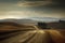 The Golden Hour in Tuscany: A Dirt Road Meandering through Rolling Hills and Cypress Trees, ai generative