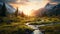 Golden Hour Wilderness Landscape: A Serene Photorealistic Image