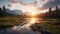 Golden Hour Wilderness Landscape: Sunrise Over Mountain Stream