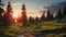 Golden Hour Wilderness Landscape: Unreal Engine 5, Whistlerian Style