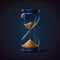 Golden hourglass on dark blue background. Hour glass is also known as sandglass, sand timer, sand clock. AI generative art,