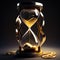 a golden hourglass in which the sands of time flow, generated AI