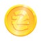 Golden hryvna coin symbol UAH on white background. Finance investment concept. Exchange Ukrainian currency Money banking