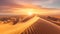 Golden hues paint the captivating Sahara Desert panorama at sunset, a breathtaking spectacle. Ai Generated