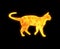 Golden icon of a walking cat isolated on a black background