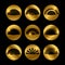 Golden icons with vector fans black silhouette