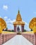 Golden Independence monument, Naga bridge walk way through the monument with beautiful clouds and blue sky background, Ta Keo, Cam