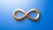 Golden infinity symbol sign on glowing bright blue background