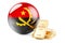Golden ingots with Angolan flag. Foreign-exchange reserves of Angola concept. 3D rendering