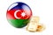 Golden ingots with Azerbaijani flag. Foreign-exchange reserves of Azerbaijan concept. 3D rendering