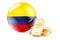 Golden ingots with Colombian flag. Foreign-exchange reserves of Colombia concept. 3D rendering