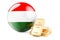 Golden ingots with Hungarian flag. Foreign-exchange reserves of Hungary concept. 3D rendering