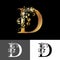 Golden Initial Letter D with floral leaves. Luxury Natural Logo Icon. Elegant botanic design. Modern alphabet concept with floral