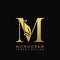 Golden Initial Letter M Luxury logo icon, classy vintage design concept floral leaves for luxuries business, hotel, wedding