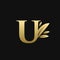 Golden Initial Letter U Leaf Logo