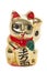 Golden japanese cat ceramic on white background