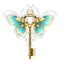 Golden key with butterfly wings