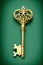 a golden key on green background, ai generated illustration