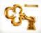 Golden key in keyhole, vector icon