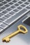 Golden key on a laptop security symbol on the Internet.