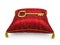 Golden key on royal red velvet pillow isolated on white background 4