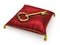 Golden key on royal red velvet pillow isolated on white background 5