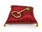 Golden key on royal red velvet pillow isolated on white background 7