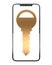 Golden key on the smartphone frontal view