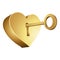 Golden Key Unlocking a Heart Shaped Lock on White Background