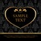 Golden label heart on damask black background