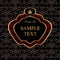 Golden label with red pattern on damask black back