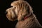 Golden Labradoodle dog on a black background. Neural network AI generated