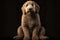 Golden Labradoodle dog on a black background. Neural network AI generated