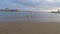 A Golden Labrador runs out of the sea and onto the shore in slow motion.