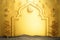golden landscape islamic eid mubarak ramadan kareem theme greeting banner card with insert text empty copyspace 3D conceptual