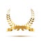 Golden laurel wreath with ribbon. Vector luxury design element.