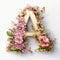 Golden letter \\\'A\\\' with flowers, white background